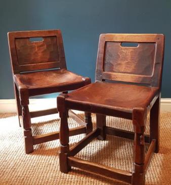 Outstanding Pair of 1930's Mouseman Bootroom Chairs