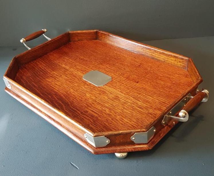 Victorian Oak and Silver Plated Mounted Tray - Image 3