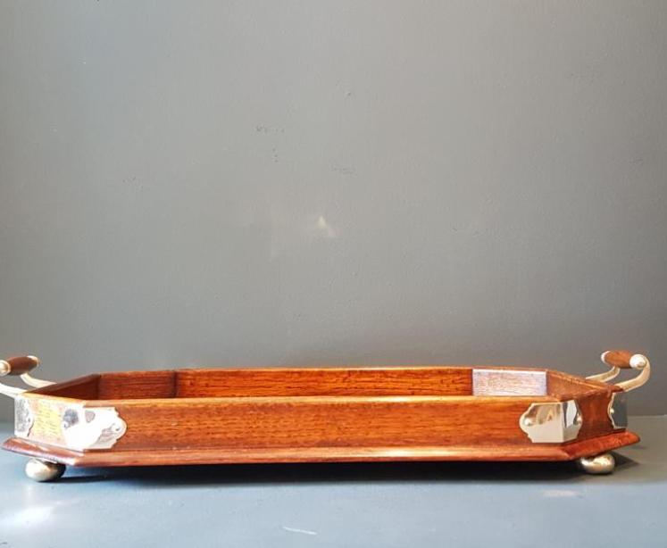 Victorian Oak and Silver Plated Mounted Tray - Image 4