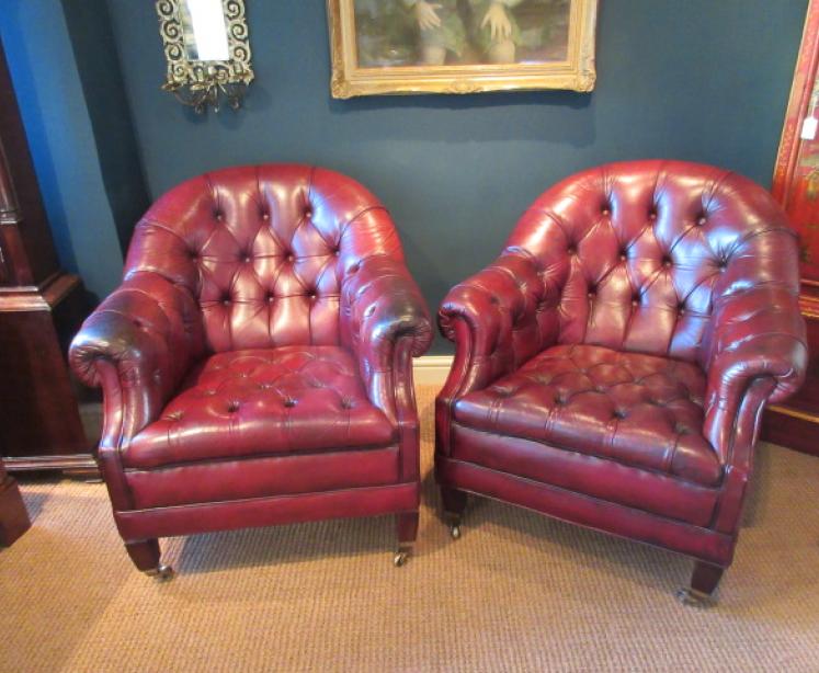 Superb Pair of 1920's Leather Buttoned Club Armchairs - Image 1