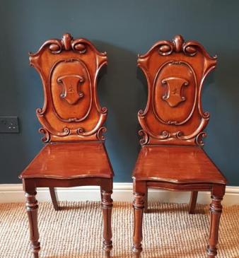 Pair of William IV Mahogany Crested Hall Chairs 
