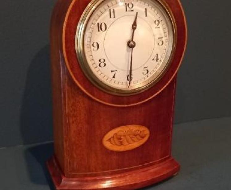 Edwardian Period Bow Fronted Inlaid Mantel Clock - Image 1
