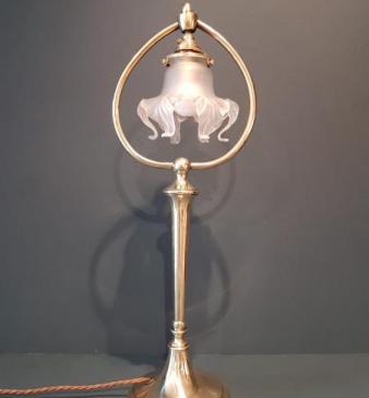 Art Nouveau Brass Table Lamp and Shade