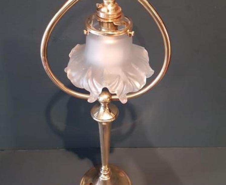 Art Nouveau Brass Table Lamp and Shade - Image 7