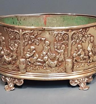 Early Victorian Embossed Brass Planter