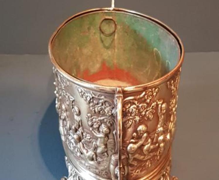 Early Victorian Embossed Brass Planter - Image 4