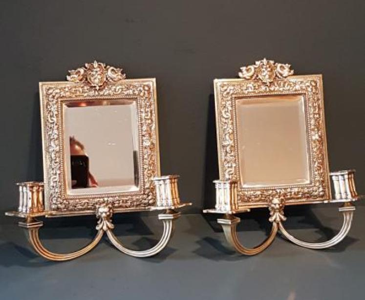 Matching Pair of Victorian Mirror Back Wall Sconces - Image 1