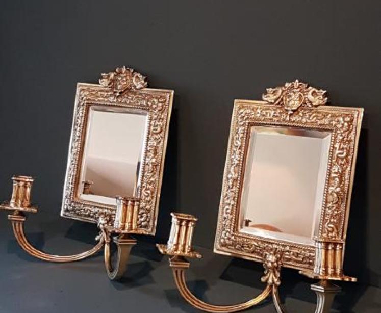 Matching Pair of Victorian Mirror Back Wall Sconces - Image 2