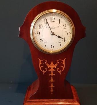 Edwardian Mahogany Inlaid Mantel Clock by Sharman D Neill of Belfast