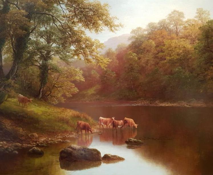 Large William Mellor Oil on Canvas On The Warfe - Image 7