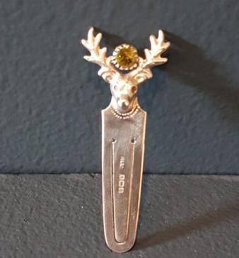 Silver Stags Head and Peridot Bookmark 