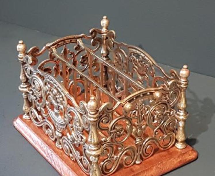 Victorian Brass and Oak Letter Rack - Image 2