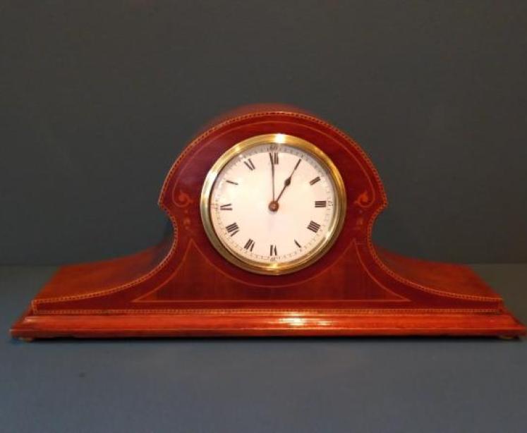 Edwardian Period Inlaid Napoleon Hat Mantel Clock - Image 1