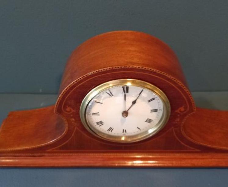 Edwardian Period Inlaid Napoleon Hat Mantel Clock - Image 6