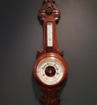 Victorian Carved Oak Banjo Barometer With Skeletonised Movement