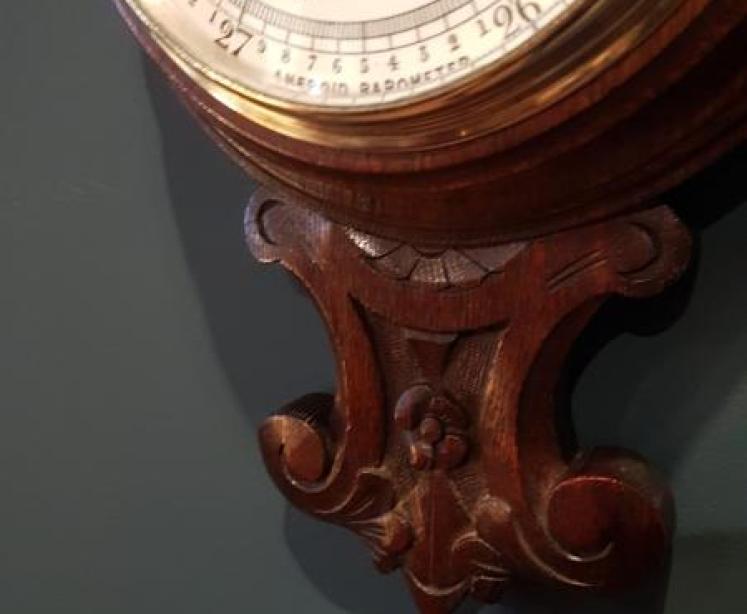 Victorian Carved Oak Banjo Barometer With Skeletonised Movement - Image 5
