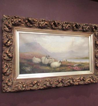 Mid Victorian Oil on Canvas of Sheep in Landscape