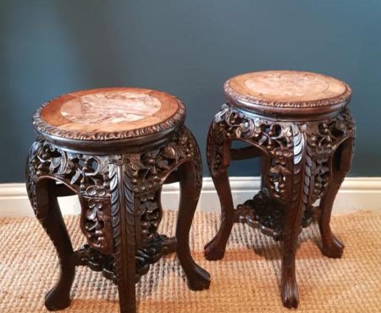 Matching Pair of Victorian Carved Rosewood Stands - Image 1