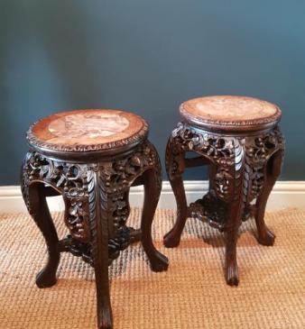 Matching Pair of Victorian Carved Rosewood Stands