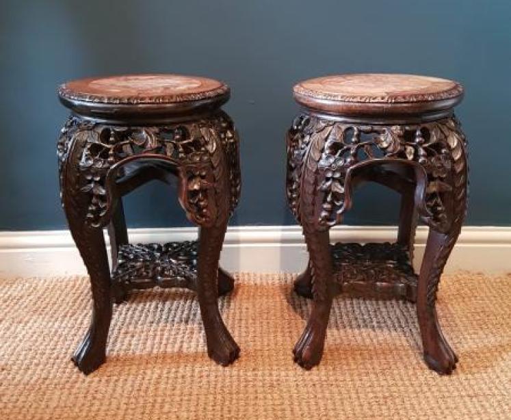 Matching Pair of Victorian Carved Rosewood Stands - Image 2