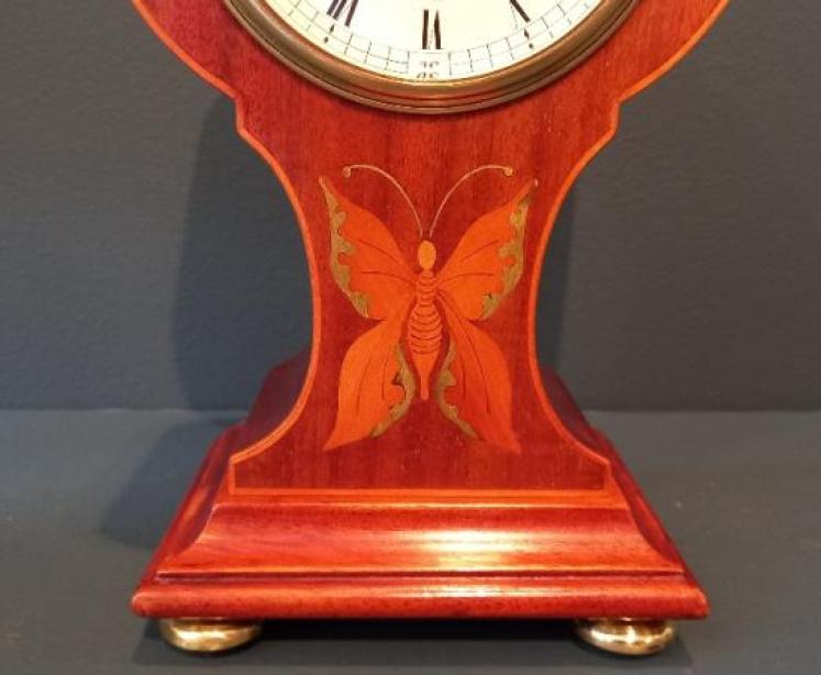 Edwardian Period Butterfly Inlaid Mantel Clock - Image 3