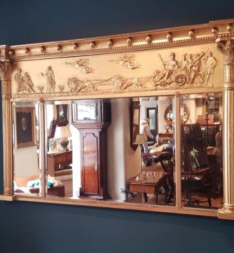 Superb Early Victorian Timber Gilt Over Mantel Mirror 