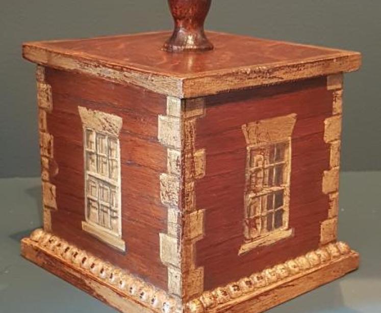 Edwardian Oak Painted Country House Tea Caddy  - Image 4
