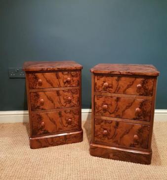 Pair of Book Matched Walnut Bedside Chests