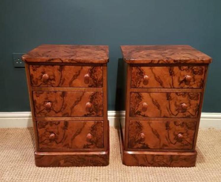 Pair of Book Matched Walnut Bedside Chests - Image 2