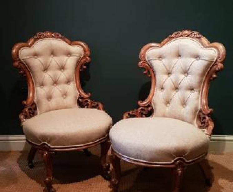 Matching Pair of Victorian Walnut Occasional Chairs - Image 1
