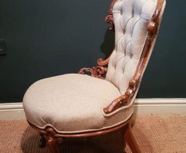 Matching Pair of Victorian Walnut Occasional Chairs - Image 4