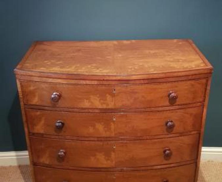 Regency Inlaid Figured Walnut Bow Front Chest - Image 2