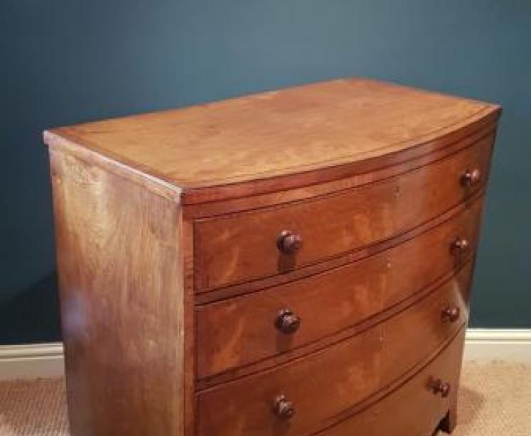 Regency Inlaid Figured Walnut Bow Front Chest - Image 7