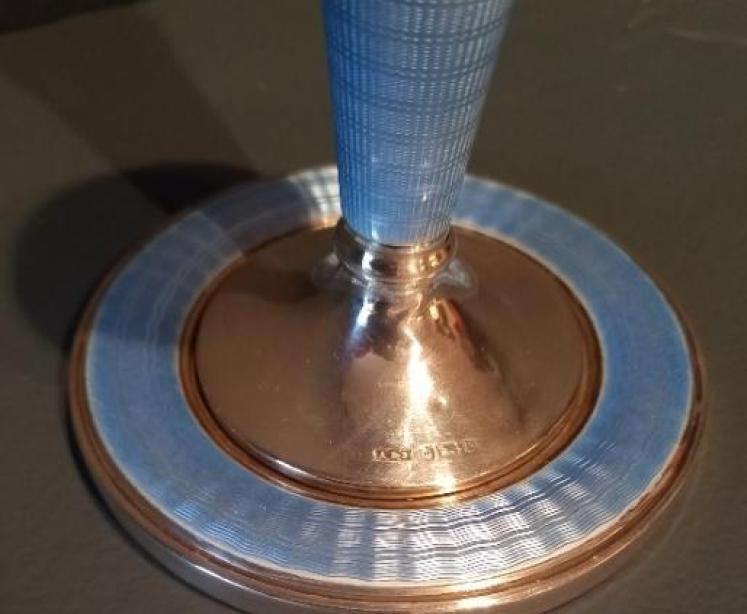 Pair of George V Silver & Pale Blue Enamel Candlesticks - Image 3