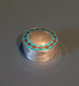 Unusual Edwardian Silver & Turquoise Enamel Pill Box