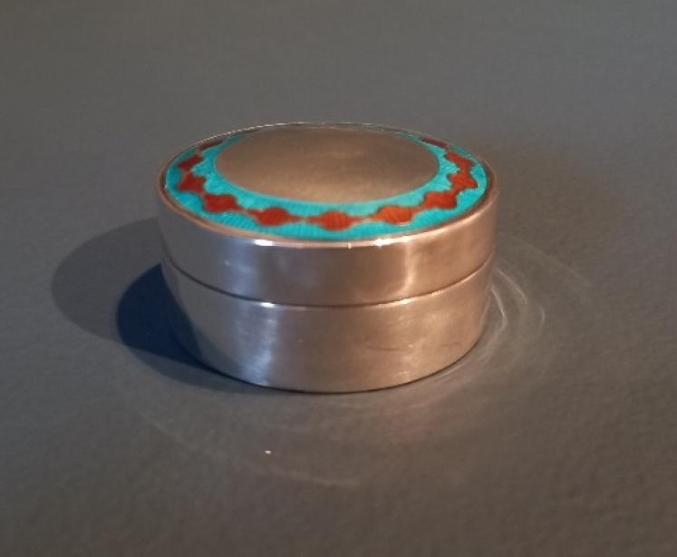 Unusual Edwardian Silver & Turquoise Enamel Pill Box - Image 6