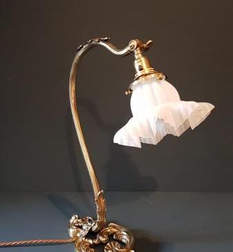 Late Victorian Cast Brass Adjustable Table Lamp and Shade