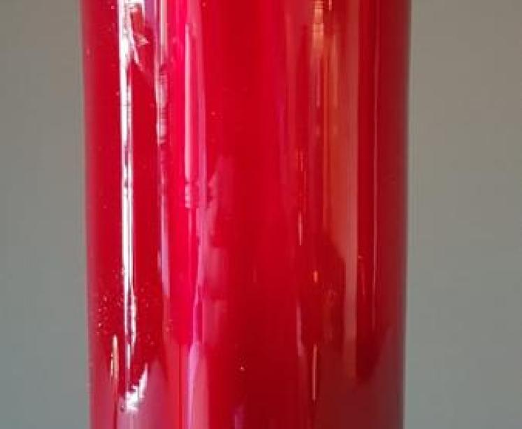 Edwardian Cast Brass & Red Glass Column Lamp  - Image 2