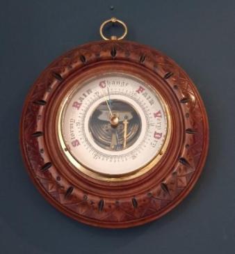 Victorian Walnut Visible Works Aneroid Barometer