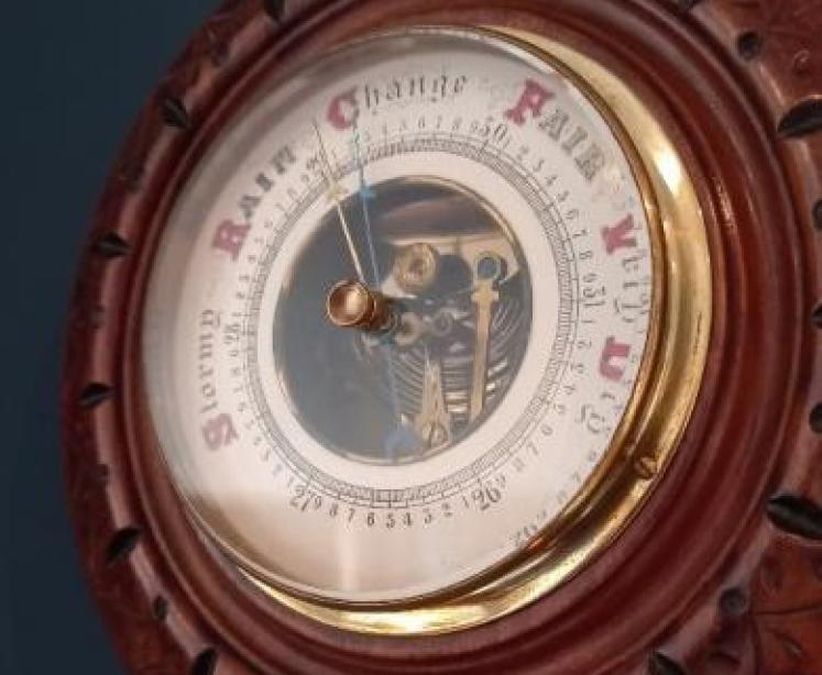 Victorian Walnut Visible Works Aneroid Barometer - Image 2