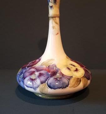 Rare Moorcroft Pansy on White Vase 