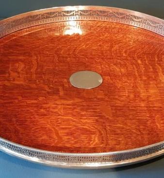 Victorian Oak and Silver Plated Tray