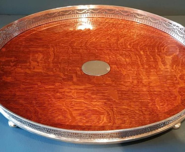 Victorian Oak and Silver Plated Tray - Image 1