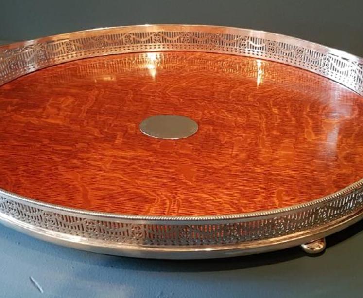Victorian Oak and Silver Plated Tray - Image 5
