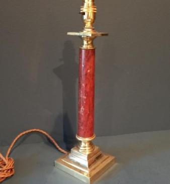 Edwardian Brass & Marble Column Table Lamp