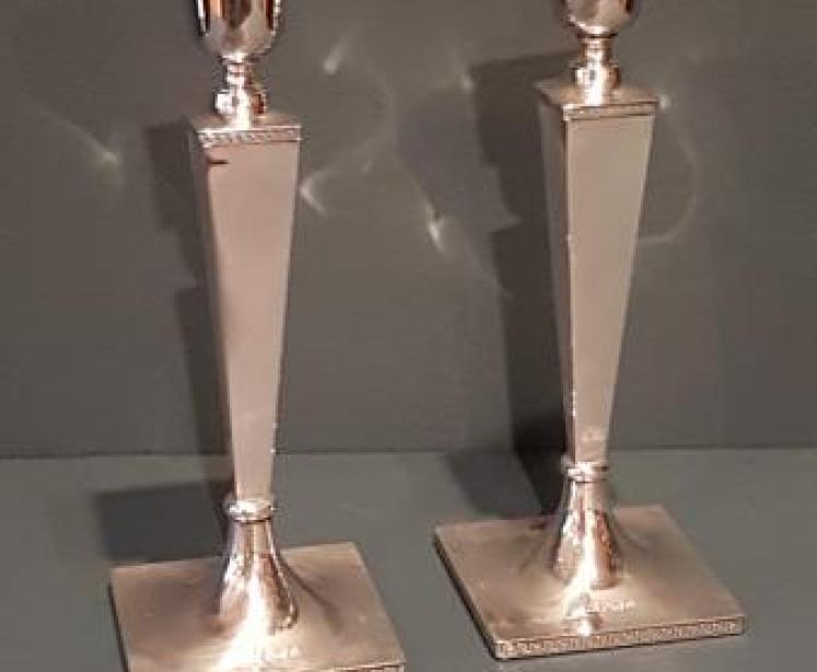 Pair of George V Silver Candlesticks by Walker and Hall - Image 1