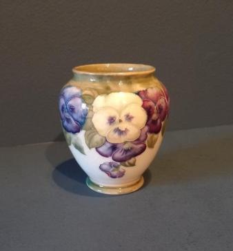 Rare McIntyre Moorcroft Pansy on White Ground Vase