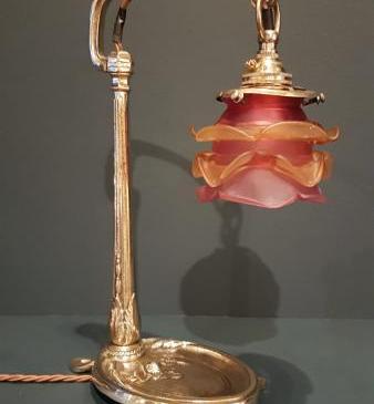 Superb Edwardian Brass Table Lamp and Shade