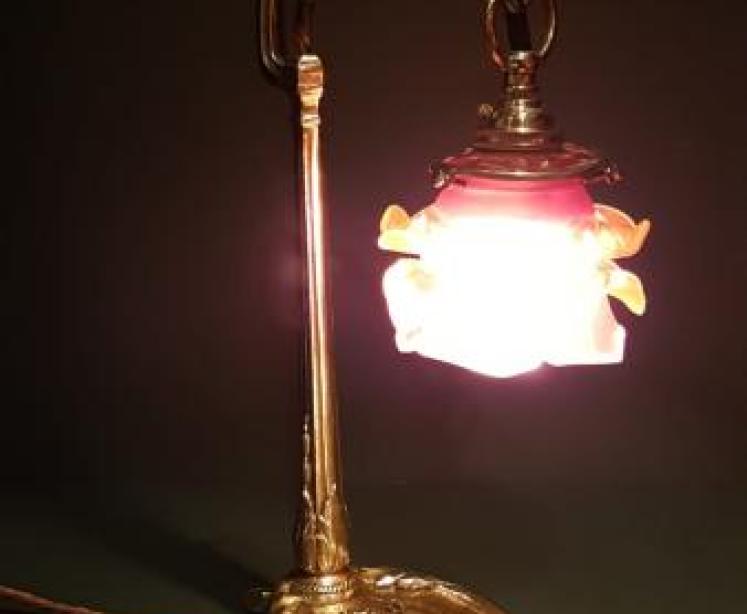 Superb Edwardian Brass Table Lamp and Shade - Image 2