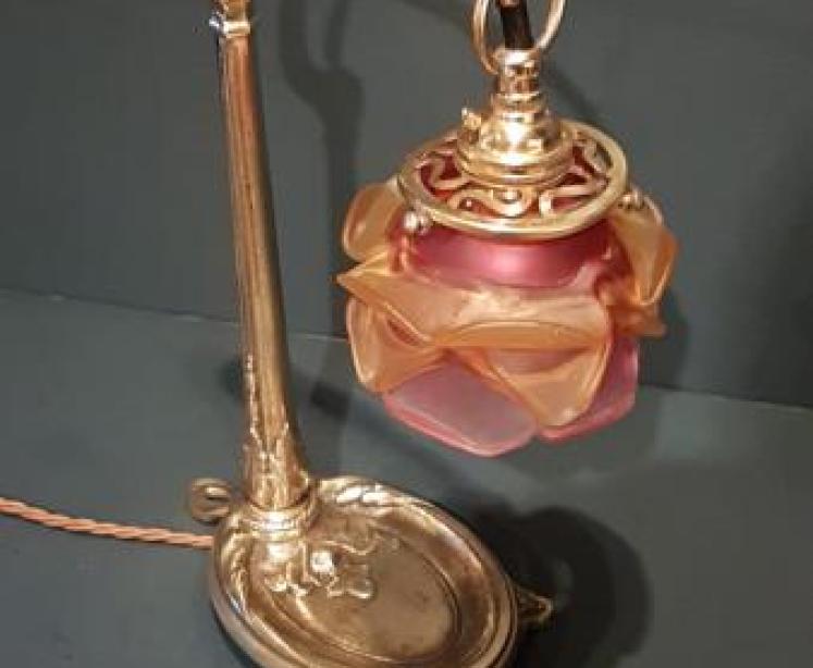 Superb Edwardian Brass Table Lamp and Shade - Image 5